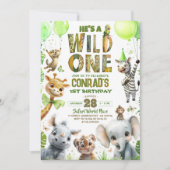 Wild One Safari Animals 1st Birthday Uitnodiging (Voorkant)