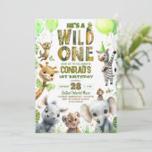 Wild One Safari Animals 1st Birthday Uitnodiging (Staand voorkant)