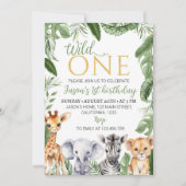 Wild One Safari Animals 1st Birthday Uitnodiging (Voorkant)