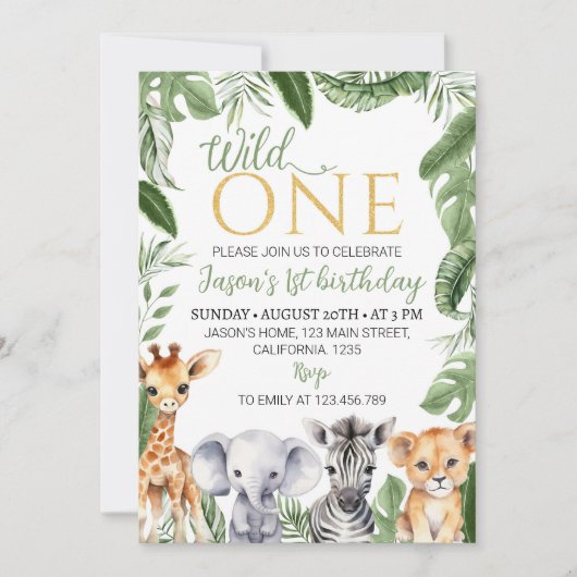 Wild One Safari Animals 1st Birthday Uitnodiging (Voorkant)