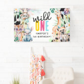 Wild One Safari Animals 1ste verjaardag Spandoek (Insitu)