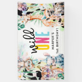 Wild One Safari Animals 1ste verjaardag Spandoek (Verticaal)