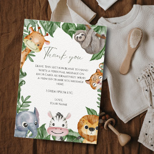 Wild One Safari Animals Baby shower Bedankkaart