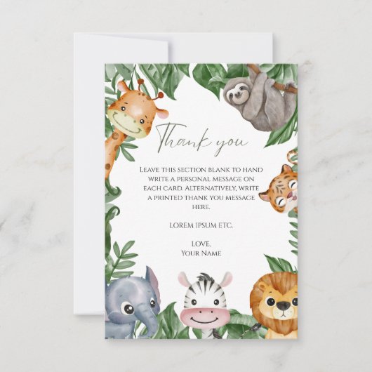 Wild One Safari Animals Baby shower Bedankkaart (Voorkant)