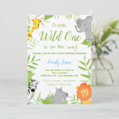 Wild One Safari Animals Baby shower Boy Invitation Kaart (Staand voorkant)
