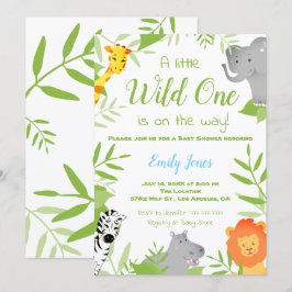 Wild One Safari Animals Baby shower Boy Invitation Kaart