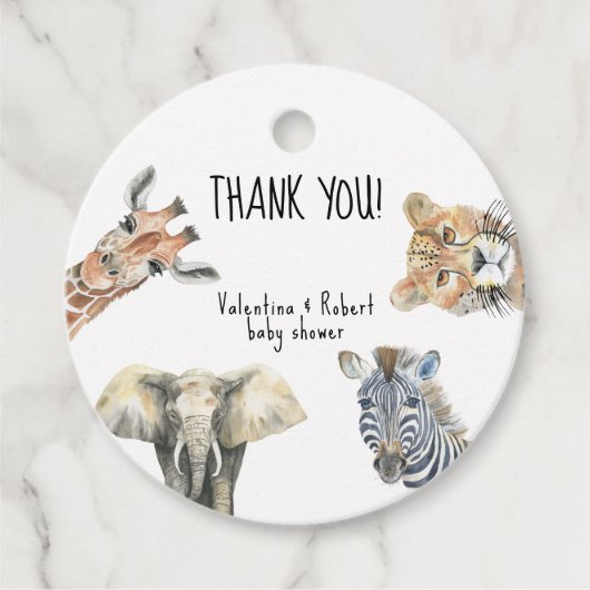 Wild One Safari Animals Baby shower Dank u Bedankjes Labels (Voorkant)
