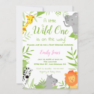 Wild One Safari Animals Baby shower Girl Kaart