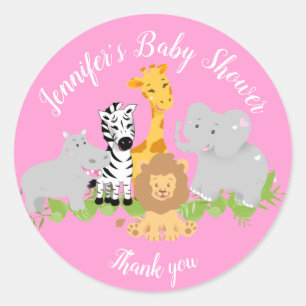 Wild One Safari Animals Baby shower Girl Sticker