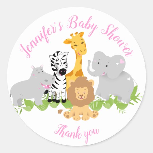 Wild One Safari Animals Baby shower Girl Sticker (Voorkant)