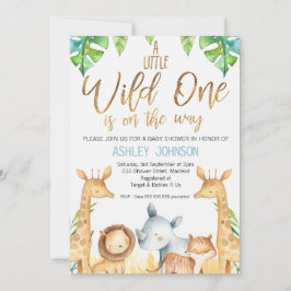 Wild One Safari Animals Baby shower Invitation Kaart