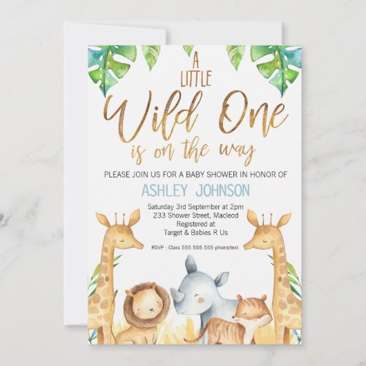 Wild One Safari Animals Baby shower Invitation Kaart (Voorkant)