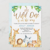 Wild One Safari Animals Baby shower Invitation Kaart (Voorkant / Achterkant)