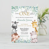 Wild One Safari Animals Baby shower Invitation Kaart (Staand voorkant)