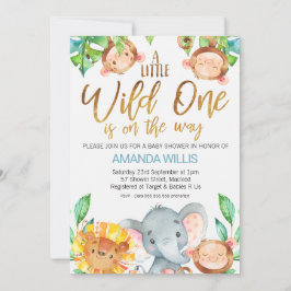 Wild One Safari Animals Baby shower Invitation Kaart