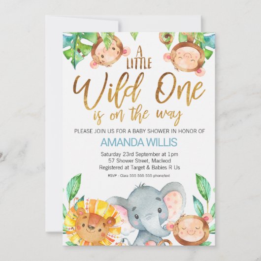 Wild One Safari Animals Baby shower Invitation Kaart (Voorkant)
