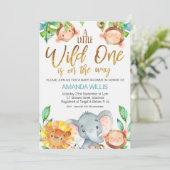 Wild One Safari Animals Baby shower Invitation Kaart (Staand voorkant)