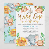 Wild One Safari Animals Baby shower Invitation Kaart (Voorkant / Achterkant)