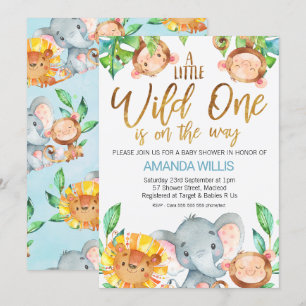 Wild One Safari Animals Baby shower Invitation Kaart