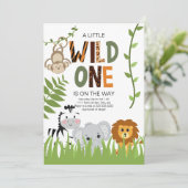 Wild One Safari Animals Baby shower Invitation Kaart (Staand voorkant)