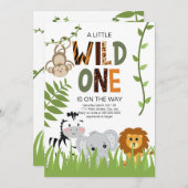 Wild One Safari Animals Baby shower Invitation Kaart (Voorkant / Achterkant)