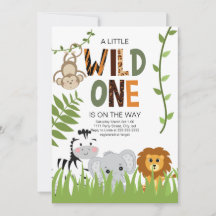 Wild One Safari Animals Baby shower Invitation