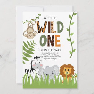Wild One Safari Animals Baby shower Invitation Kaart