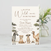 Wild One Safari Animals Baby shower Invitation Kaart (Staand voorkant)