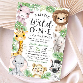 Wild One Safari Animals Baby Shower Invitation Kaart