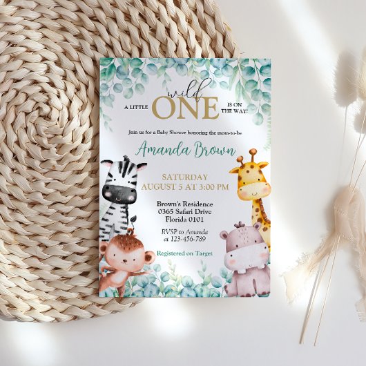 Wild One Safari Animals Baby shower Invitation Kaart