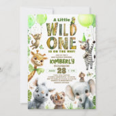 Wild One Safari Animals Baby shower Invitation Kaart (Voorkant)