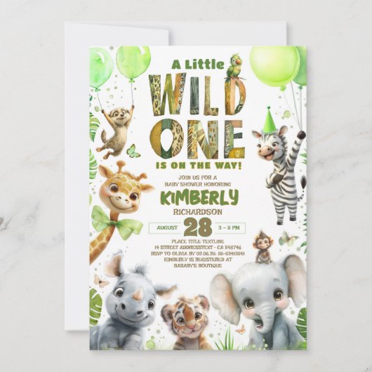 Wild One Safari Animals Baby shower Invitation Kaart (Voorkant)