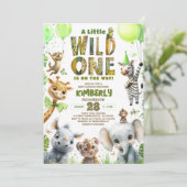 Wild One Safari Animals Baby shower Invitation Kaart (Staand voorkant)
