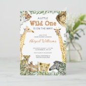 Wild One Safari Animals Baby shower Invitation Kaart (Staand voorkant)