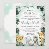 Wild One Safari Animals Baby shower Invitation Kaart (Voorkant / Achterkant)