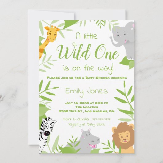 Wild One Safari Animals Baby shower Invitation Kaart (Voorkant)