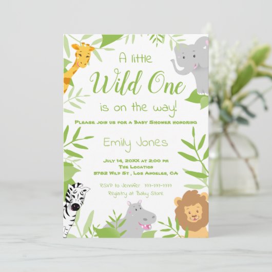 Wild One Safari Animals Baby shower Invitation Kaart (Staand voorkant)