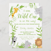 Wild One Safari Animals Baby shower Invitation Kaart (Voorkant / Achterkant)