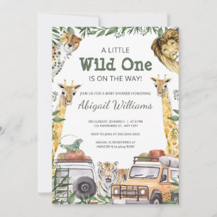 Wild One Safari Animals Baby shower Kaart