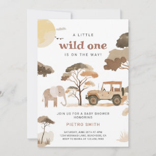 Wild One Safari Animals Baby shower Kaart