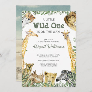 Wild One Safari Animals Baby shower Kaart