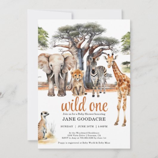 Wild One Safari Animals Baby shower Kaart (Voorkant)
