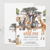 Wild One Safari Animals Baby shower Kaart (Voorkant / Achterkant)