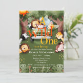 Wild One Safari Animals Baby shower Kaart (Staand voorkant)