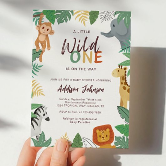 Wild One Safari Animals Baby Shower Kaart