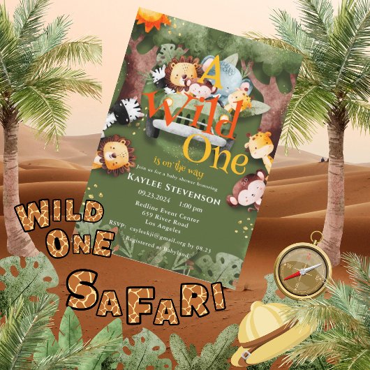 Wild One Safari Animals Baby shower Kaart