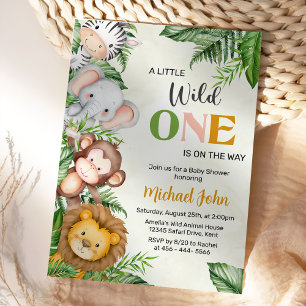 Wild One Safari Animals Baby shower Kaart