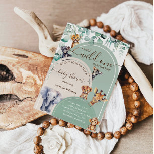 Wild One Safari Animals Baby shower Kaart