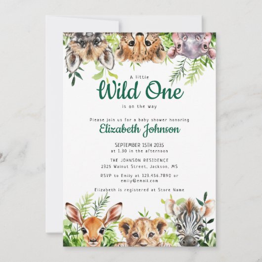 Wild One Safari Animals Baby shower Kaart (Voorkant)
