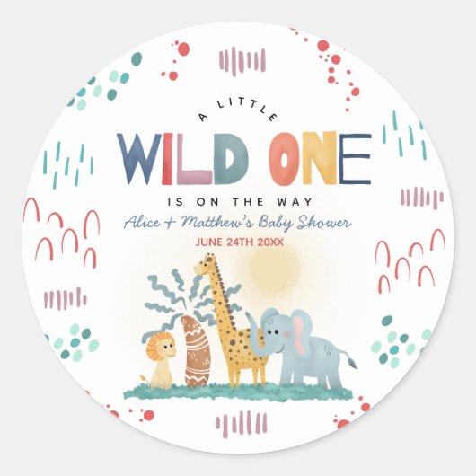 Wild One Safari Animals Baby shower Ronde Sticker (Voorkant)